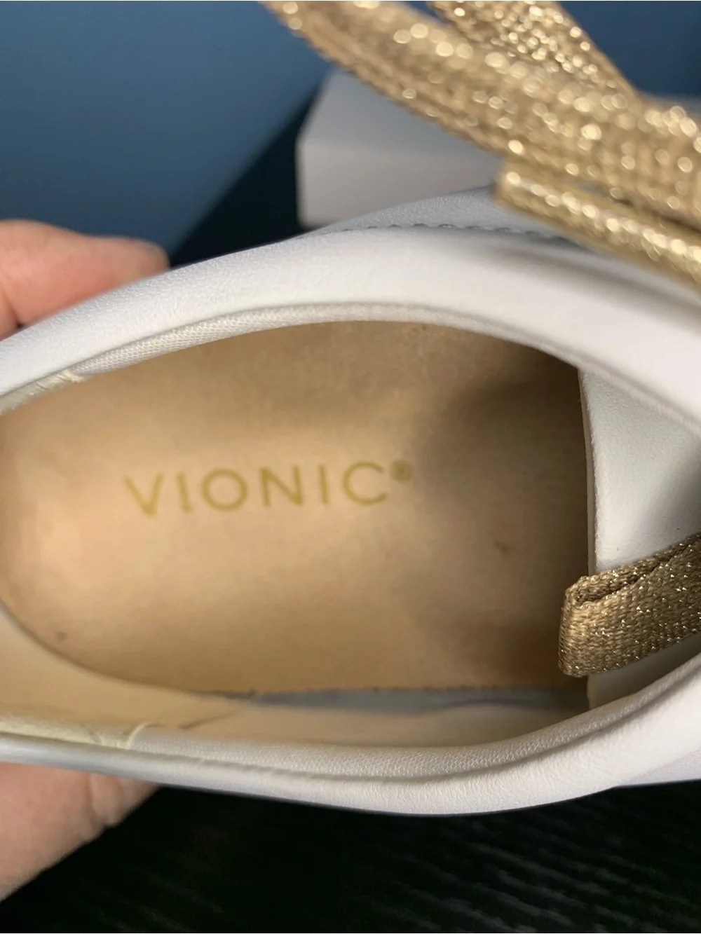Vionic White Sneakers with Gold Accents